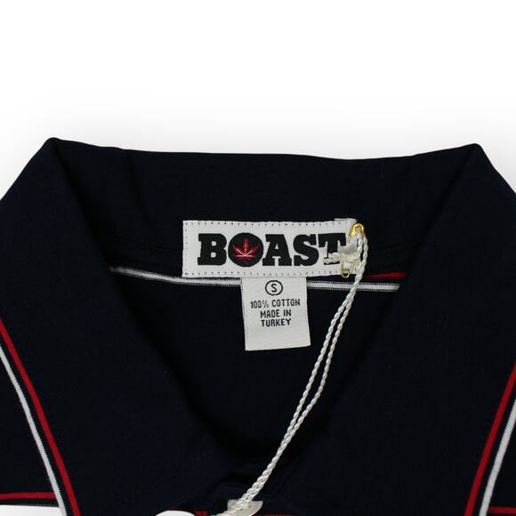NEW Small BOAST USA Mens Jersey Striped Polo Navy White Red Cotton - Picture 9 of 9